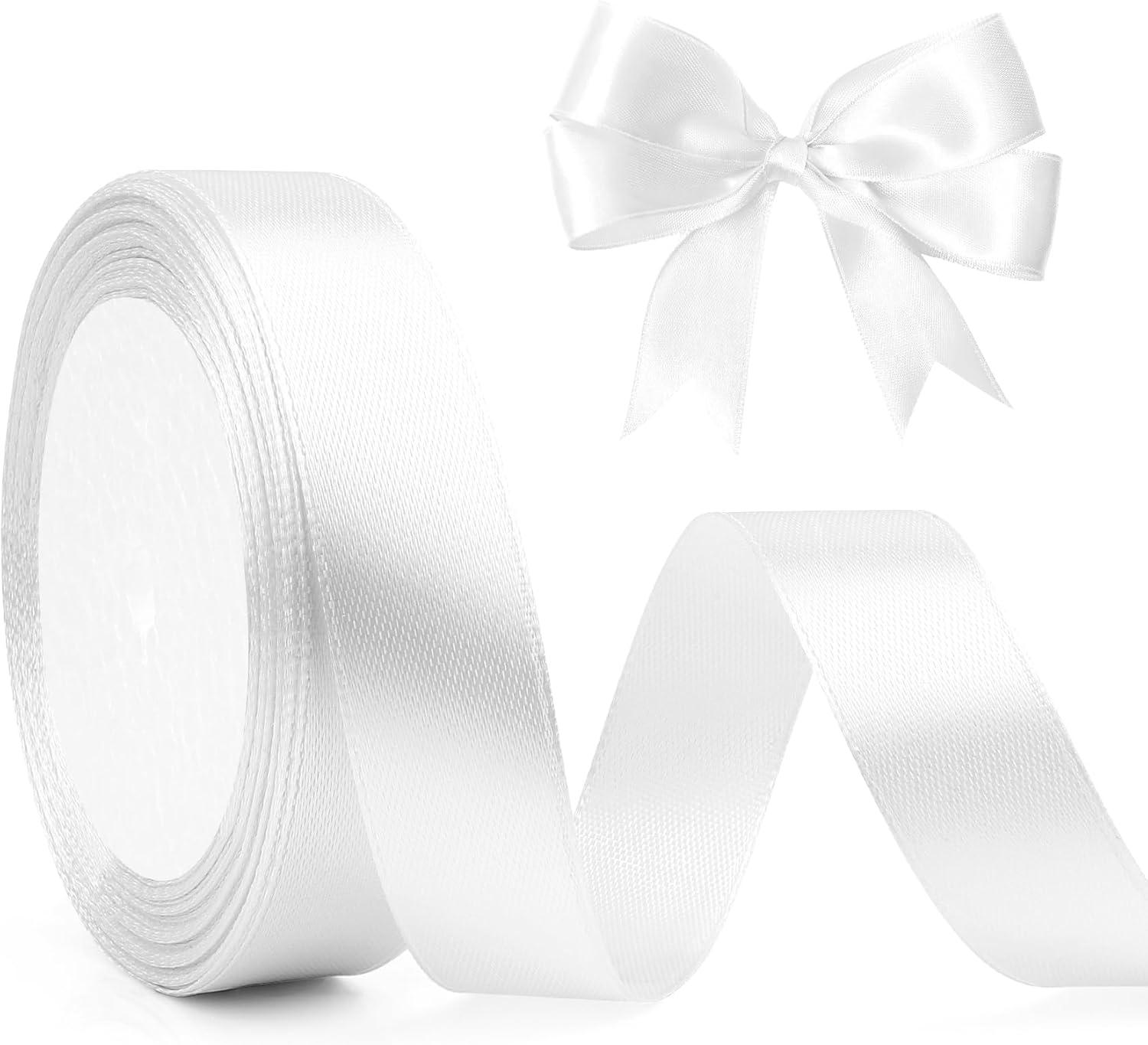 imageRuban de satin blanc 4 cm x 23 m Large pour sapin de Nol mariage cadeau Grand tissu pour dcoration de mariageBlanc