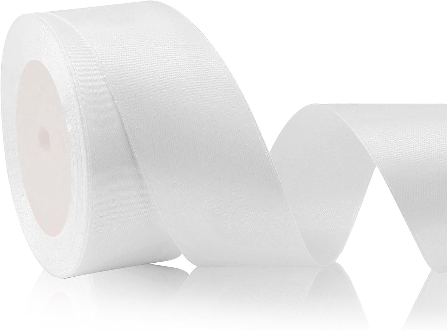 imageRuban de satin blanc 4 cm x 23 m Large pour sapin de Nol mariage cadeau Grand tissu pour dcoration de mariageBlanc
