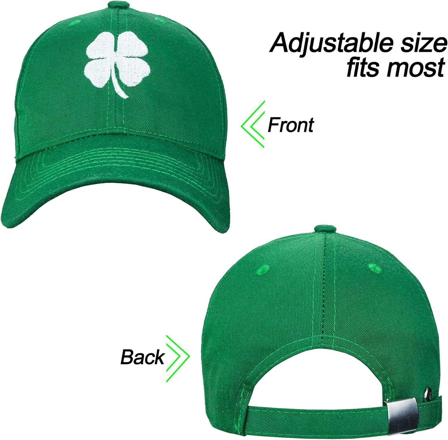 imageSt Patricks Day 4 Leaf Clover Baseball Hat Adjustable Embroidery Shamrock Baseball Cap for Men and WomenVert