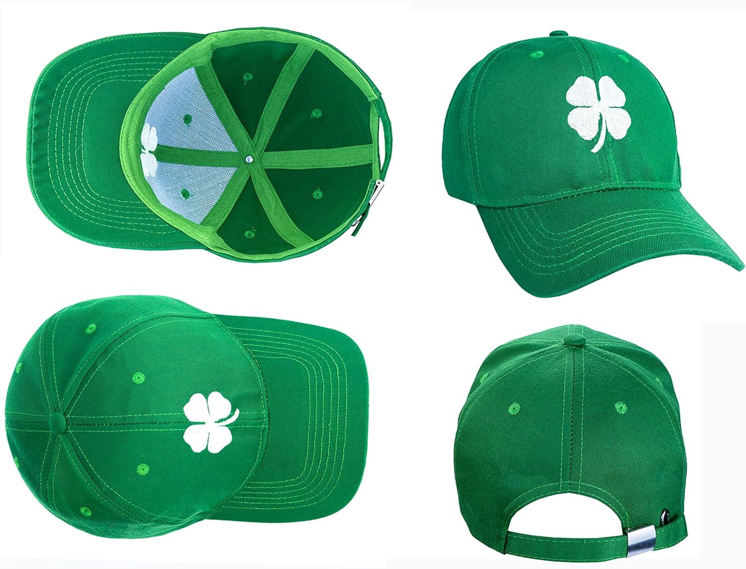 imageSt Patricks Day 4 Leaf Clover Baseball Hat Adjustable Embroidery Shamrock Baseball Cap for Men and WomenVert