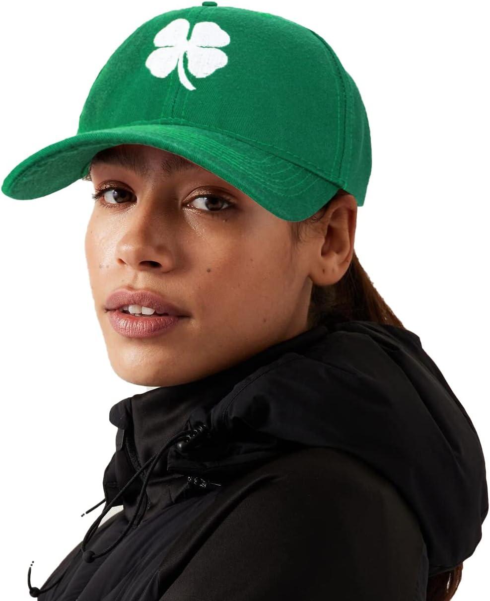 imageSt Patricks Day 4 Leaf Clover Baseball Hat Adjustable Embroidery Shamrock Baseball Cap for Men and WomenVert