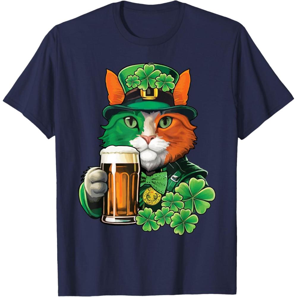 imageChat tenant de la bire St Patrick Day Saint Patrks Day TShirtBleu Marine