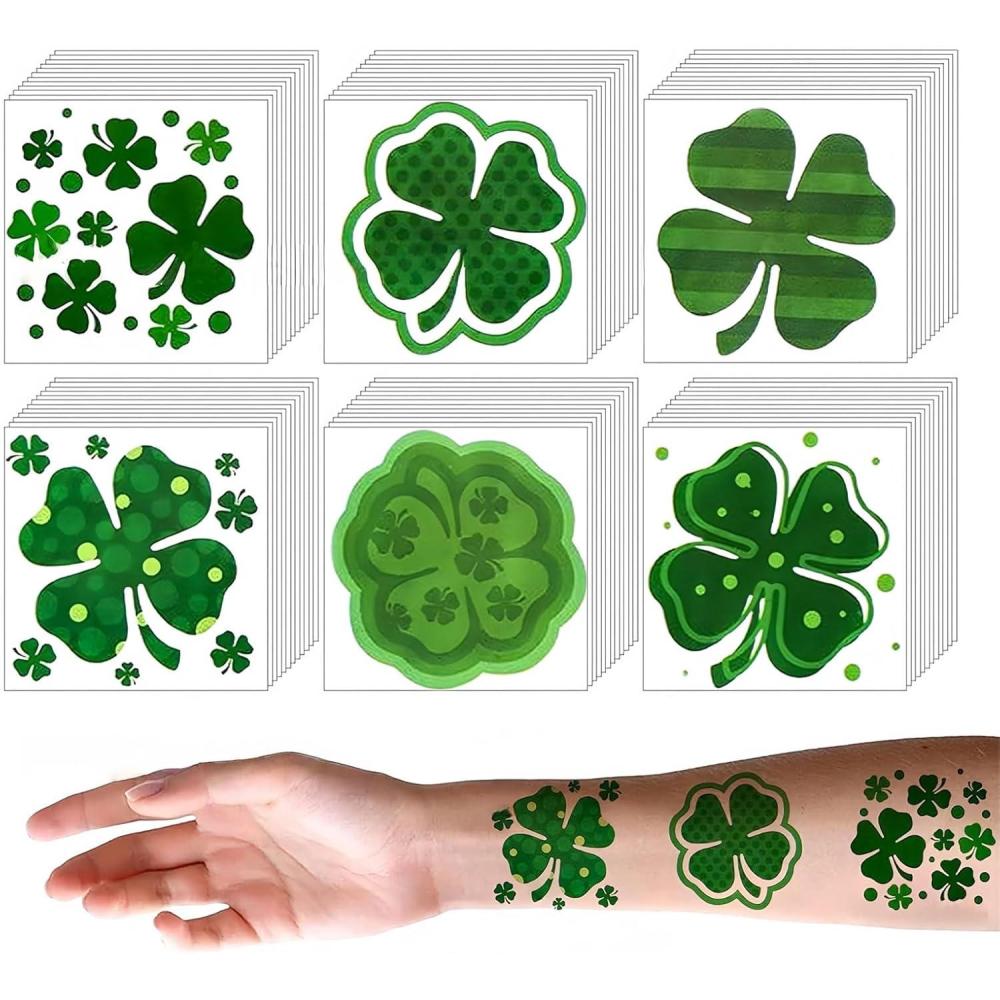 imageLot de 72 pices St Patrick Tatouages temporaires coller pour filles et garons Autocollants trfle vert Accessoires de costume de fte irlandaise tanches Visage Ordinateur portable
