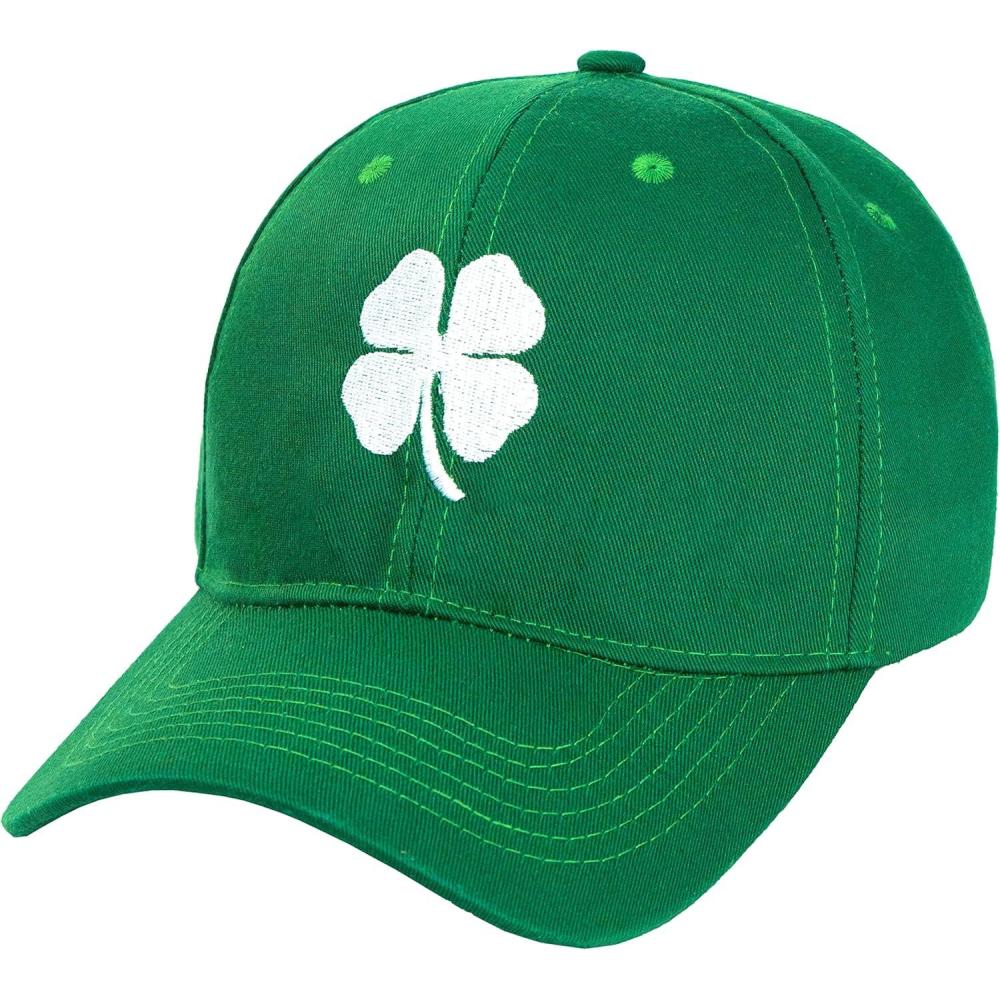 imageSt Patricks Day 4 Leaf Clover Baseball Hat Adjustable Embroidery Shamrock Baseball Cap for Men and WomenVert