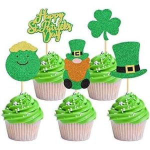 30Pcs St Patrick’S Day Cupcake Glitter Shamrock Cupcake Toppers Trois Feuilles Trèfle Cake Picks Pour St Patrick’S Day Party Décorations(Style-1)