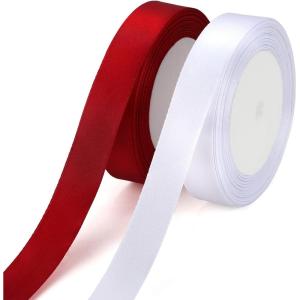 Ruban de satin blanc 4 cm x 23 m – Large pour sapin de Noël, mariage, cadeau – Grand tissu pour décoration de mariage(Blanc X Burgundy)