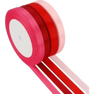 Ruban de satin blanc 4 cm x 23 m – Large pour sapin de Noël, mariage, cadeau – Grand tissu pour décoration de mariage(Burgundy X Rouge X Rose vif X Rose)