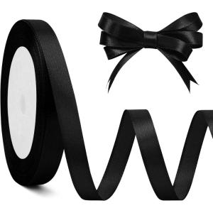 Ruban de satin blanc 4 cm x 23 m – Large pour sapin de Noël, mariage, cadeau – Grand tissu pour décoration de mariage(Noir)