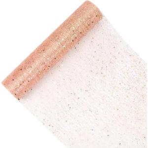 30 CM x 10 Yards Tulle Rouleau Bleu Saphir Bobine avec Paillette, Tulle Tissu Chemin de Table Noel, Organza Rouleau pour DIY Fête de Noël Mariage Décoration Sapin de Noël Tenture Mariage(Or Rose)
