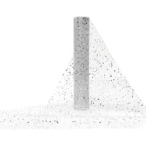 30 CM x 10 Yards Tulle Rouleau Bleu Saphir Bobine avec Paillette, Tulle Tissu Chemin de Table Noel, Organza Rouleau pour DIY Fête de Noël Mariage Décoration Sapin de Noël Tenture Mariage(Blanc)