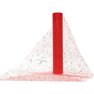 30 CM x 10 Yards Tulle Rouleau Bleu Saphir Bobine avec Paillette, Tulle Tissu Chemin de Table Noel, Organza Rouleau pour DIY Fête de Noël Mariage Décoration Sapin de Noël Tenture Mariage(Rouge)
