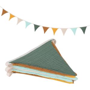 AiQInu Fanions Guirlande, Guirlande de Fanions pour Chambre d&rsquo;enfant en Tissu, Bannière De Drapeau À Suspendre pour Chambre à Coucher, Fêtes d&rsquo;anniversaire ou Décoration de Mariage(Vert  Jaune  Marron)