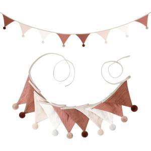 AiQInu Fanions Guirlande, Guirlande de Fanions pour Chambre d&rsquo;enfant en Tissu, Bannière De Drapeau À Suspendre pour Chambre à Coucher, Fêtes d&rsquo;anniversaire ou Décoration de Mariage(Beige)