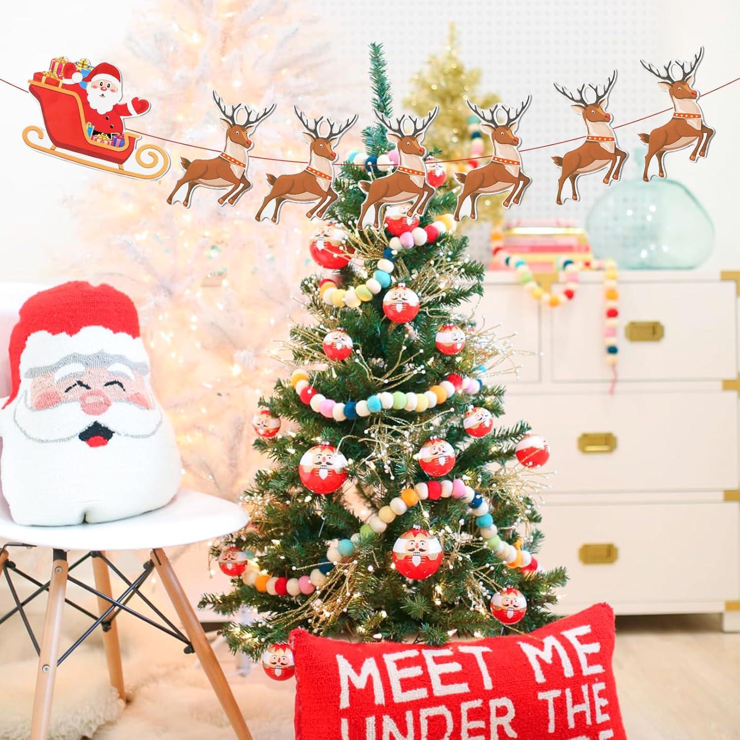 imageBanderole Noel Fanions de Nol Bruant de Rennes de Nol Bannires de Traneau de Pre Noel Banderole Guirlande Suspendue Decoration Noel Vitre pour Maison Extrieur Dcoration et Cadeau de Fte