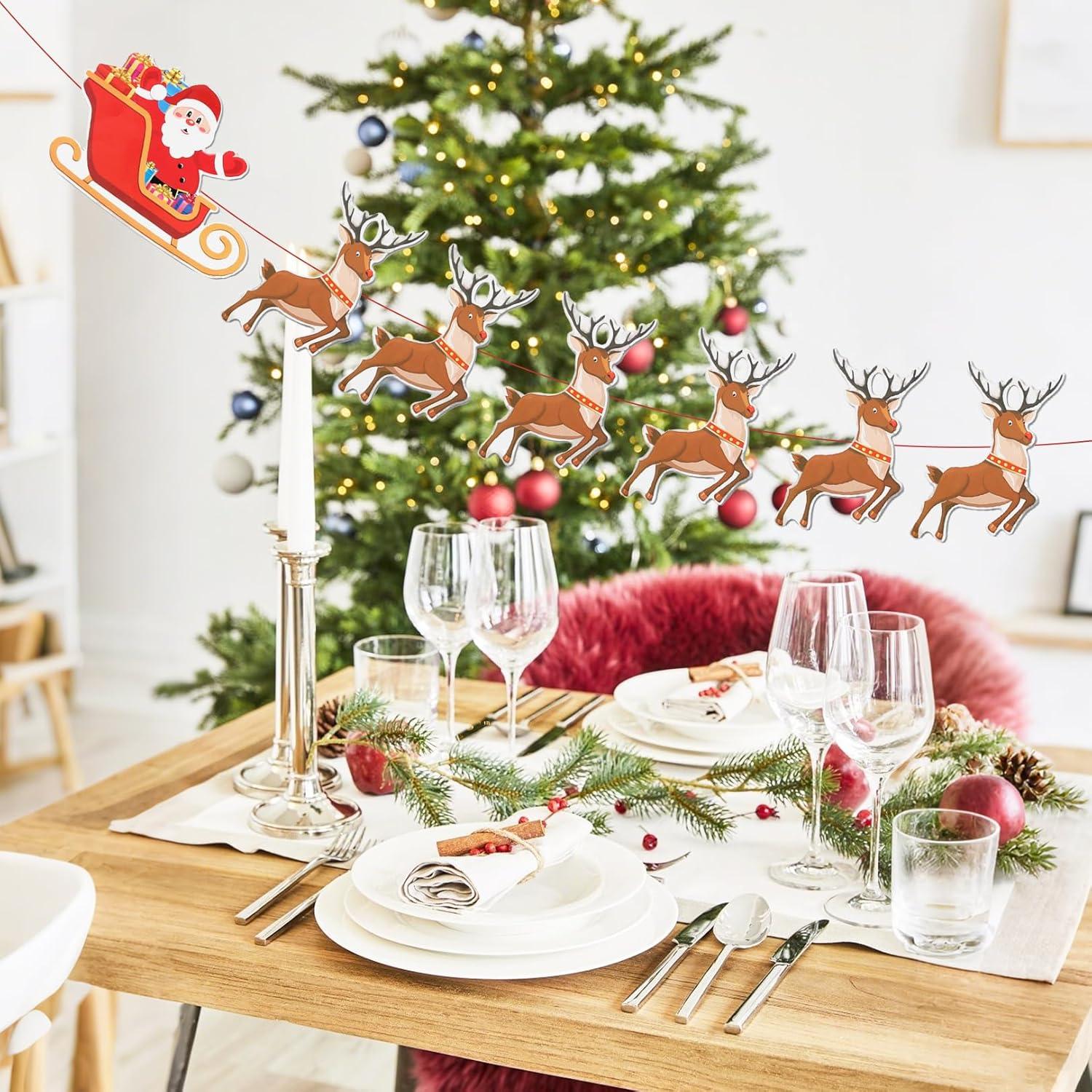imageBanderole Noel Fanions de Nol Bruant de Rennes de Nol Bannires de Traneau de Pre Noel Banderole Guirlande Suspendue Decoration Noel Vitre pour Maison Extrieur Dcoration et Cadeau de Fte