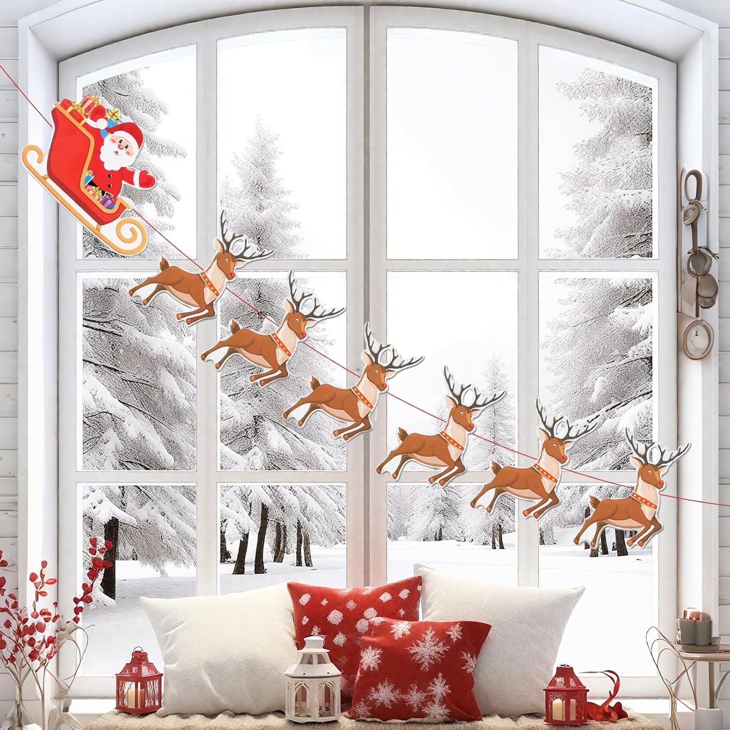 imageBanderole Noel Fanions de Nol Bruant de Rennes de Nol Bannires de Traneau de Pre Noel Banderole Guirlande Suspendue Decoration Noel Vitre pour Maison Extrieur Dcoration et Cadeau de Fte