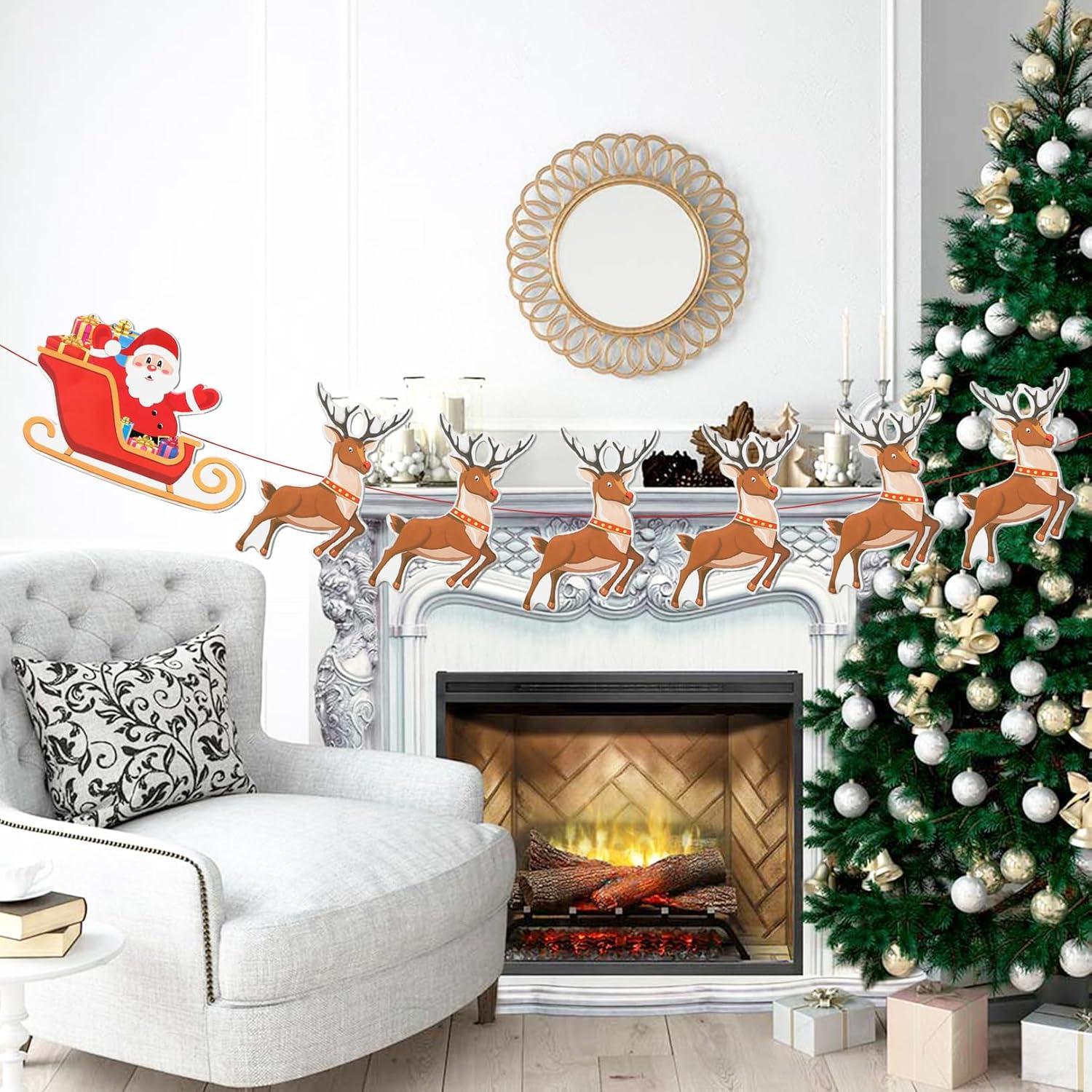 imageBanderole Noel Fanions de Nol Bruant de Rennes de Nol Bannires de Traneau de Pre Noel Banderole Guirlande Suspendue Decoration Noel Vitre pour Maison Extrieur Dcoration et Cadeau de Fte