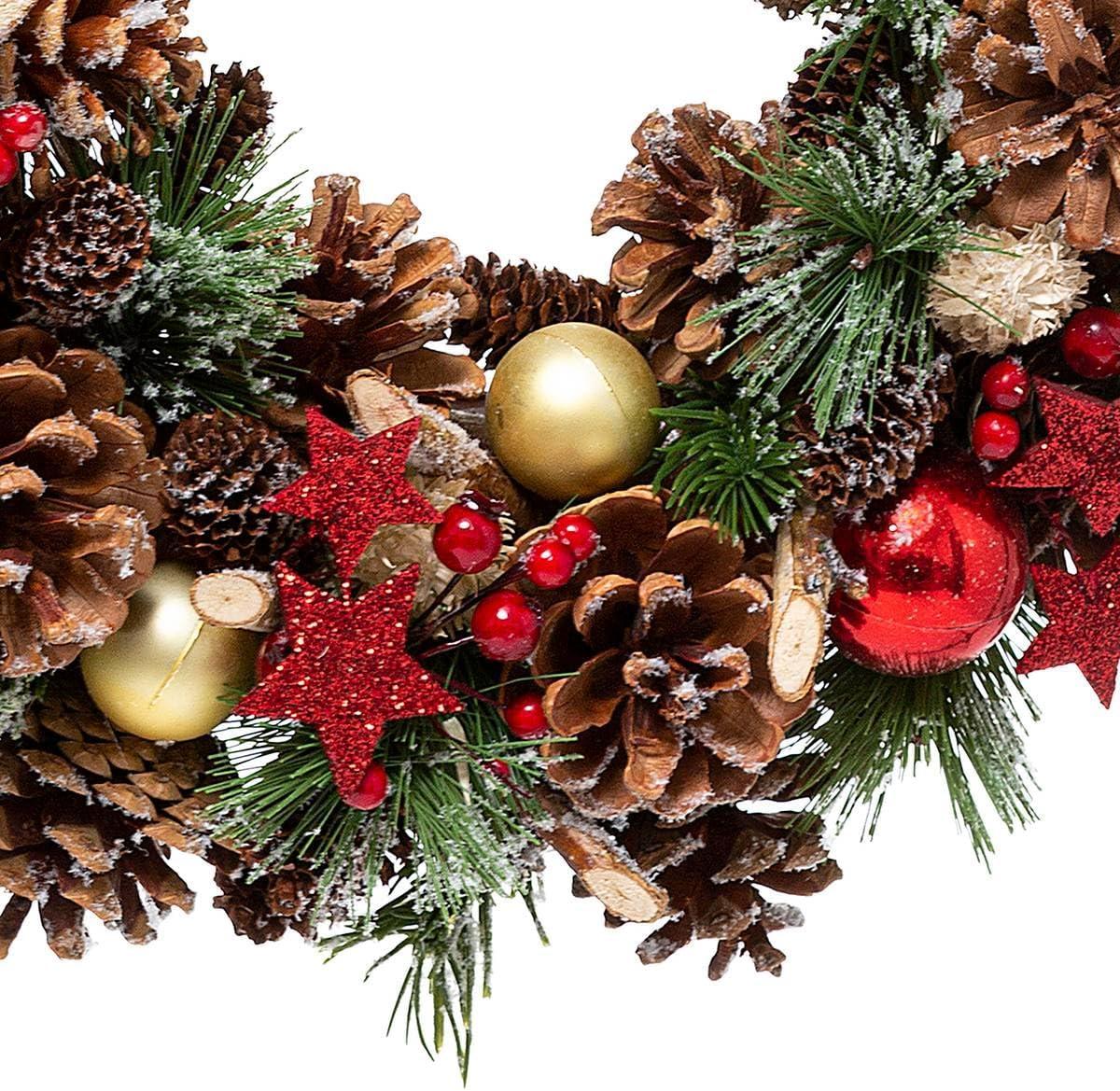 imageFEERIC Christmas Couronne de Nol Artificiel Branches de Houx toiles et Pommes de pin D 35 cmMulticolore