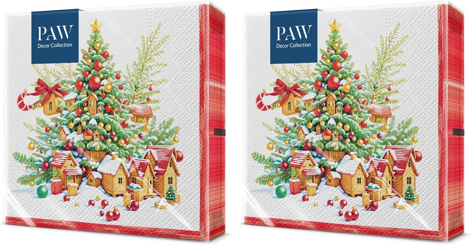 imagePAW Serviette Papier 3 Plis 33 x 33 cm I Lot de 20 I Serviette de Table Papier avec un Motif de Nol I Dcoration de Table Idale pour Nol Santas GiftsJingle Bells Bliss