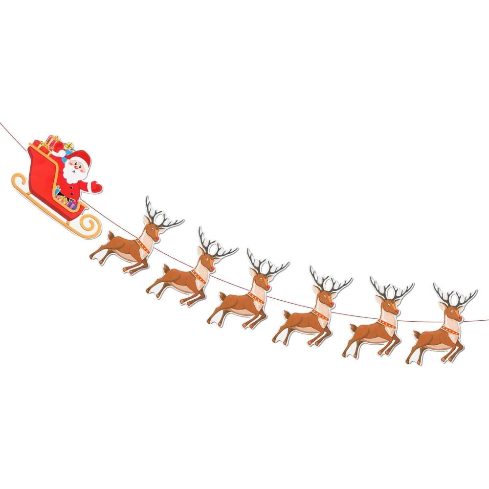 imageBanderole Noel Fanions de Nol Bruant de Rennes de Nol Bannires de Traneau de Pre Noel Banderole Guirlande Suspendue Decoration Noel Vitre pour Maison Extrieur Dcoration et Cadeau de Fte