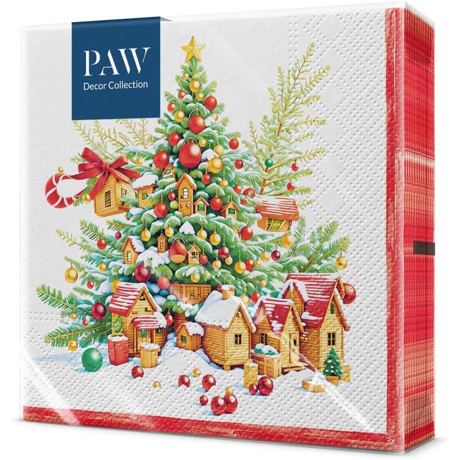 imagePAW Serviette Papier 3 Plis 33 x 33 cm I Lot de 20 I Serviette de Table Papier avec un Motif de Nol I Dcoration de Table Idale pour Nol Santas GiftsJingle Bells Bliss