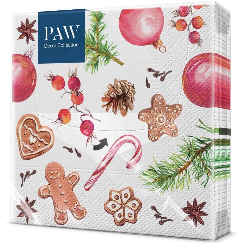imagePAW Serviette Papier 3 Plis 33 x 33 cm I Lot de 20 I Serviette de Table Papier avec un Motif de Nol I Dcoration de Table Idale pour Nol Santas GiftsHomemade Sweets