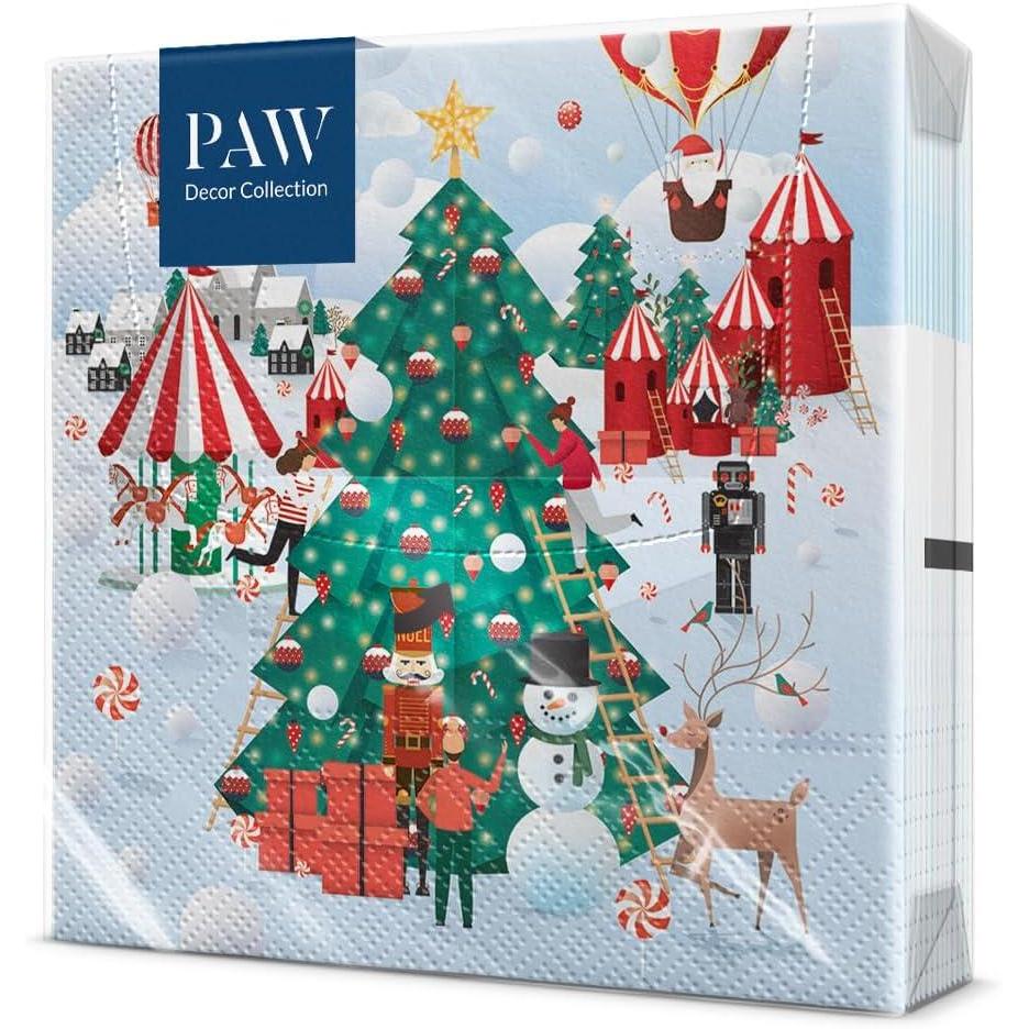 imagePAW Serviette Papier 3 Plis 33 x 33 cm I Lot de 20 I Serviette de Table Papier avec un Motif de Nol I Dcoration de Table Idale pour Nol Santas GiftsChristmas Atmosphere