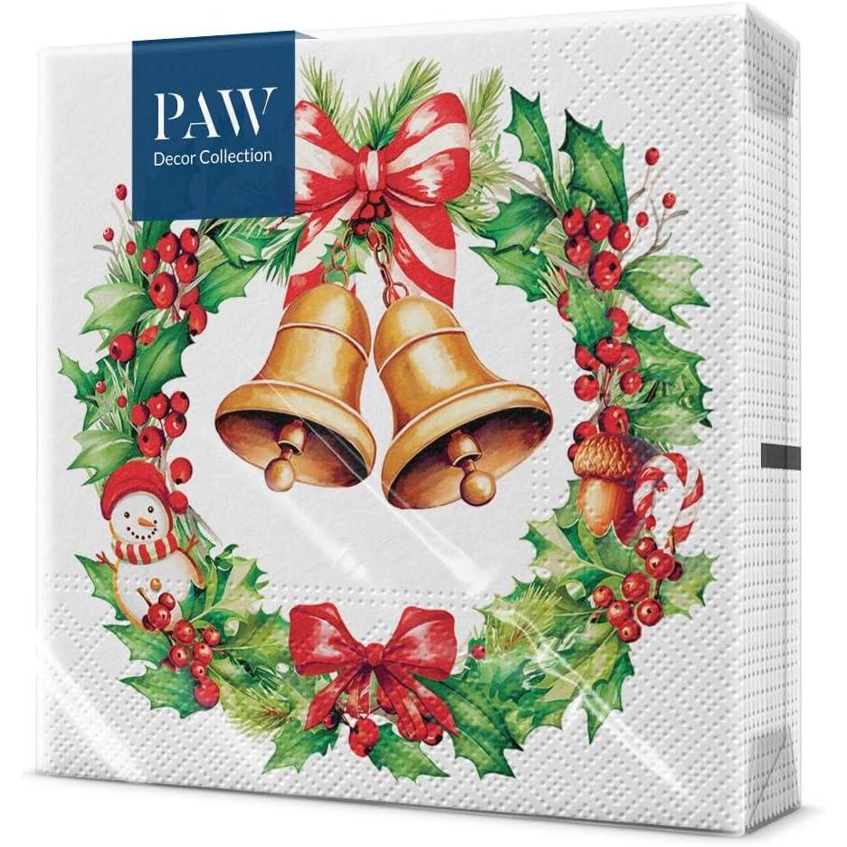 imagePAW Serviette Papier 3 Plis 33 x 33 cm I Lot de 20 I Serviette de Table Papier avec un Motif de Nol I Dcoration de Table Idale pour Nol Santas GiftsArbre de joie festif