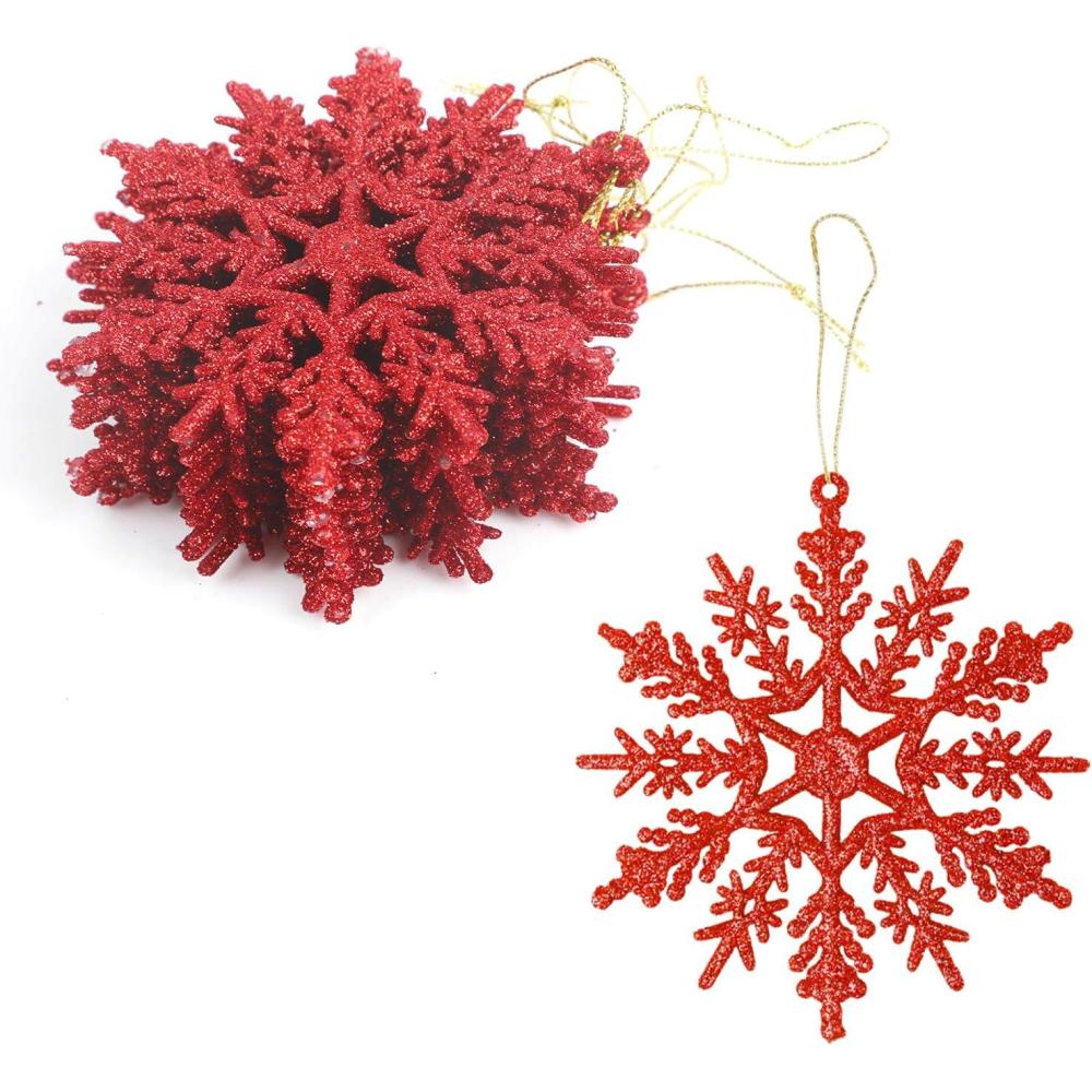 imageVEYLIN Lot de 12 dcorations de Nol suspendre en forme de flocon de neige paillettes ornements pour arbres dorRouge