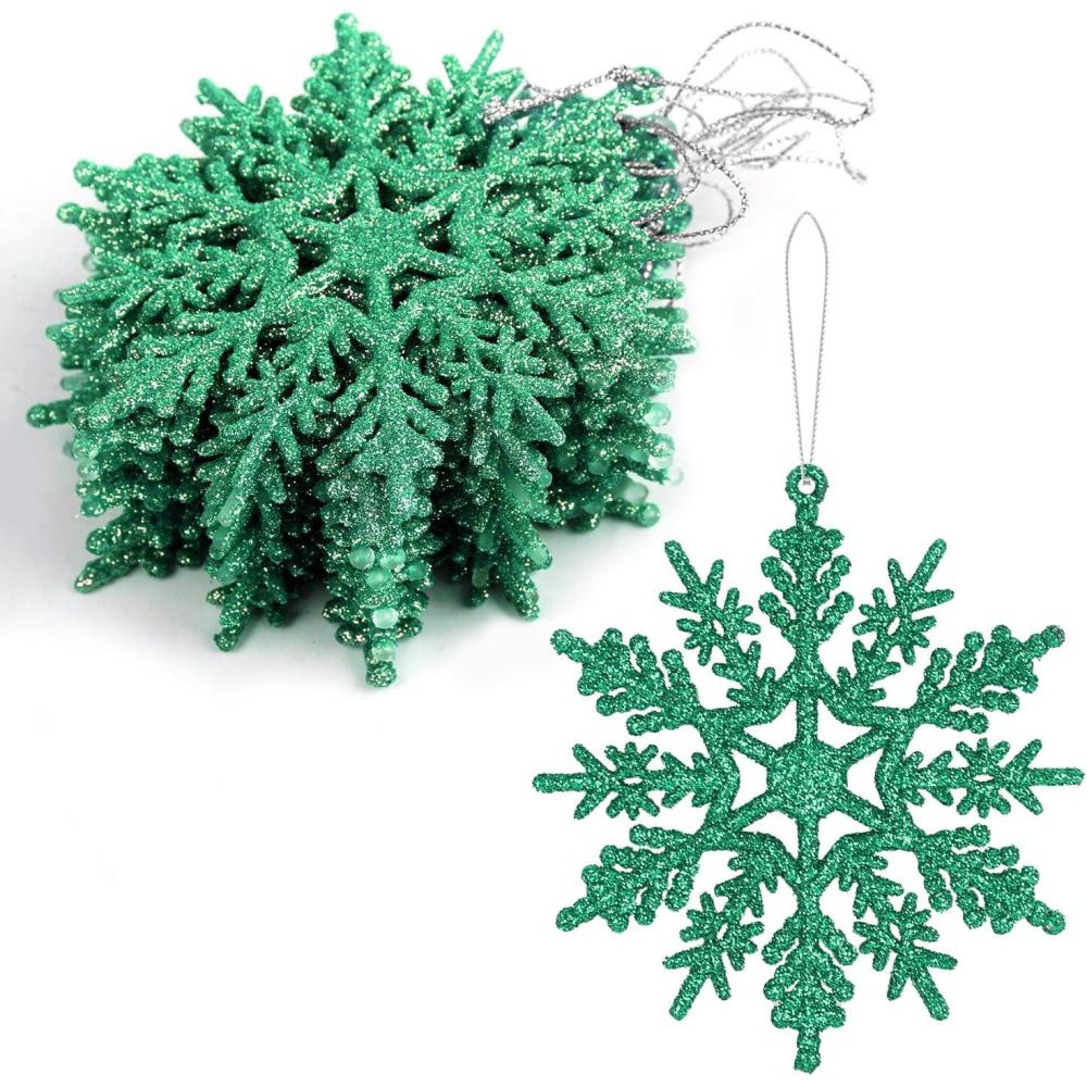 imageVEYLIN Lot de 12 dcorations de Nol suspendre en forme de flocon de neige paillettes ornements pour arbres dorVert