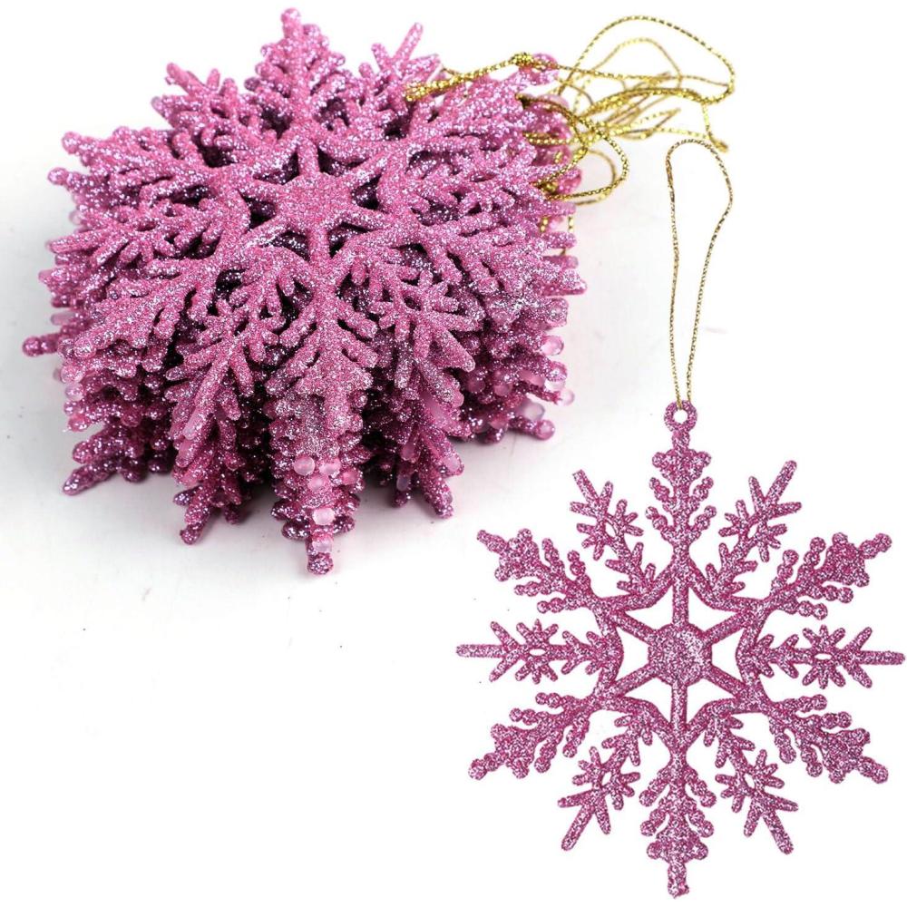 imageVEYLIN Lot de 12 dcorations de Nol suspendre en forme de flocon de neige paillettes ornements pour arbres dorViolet