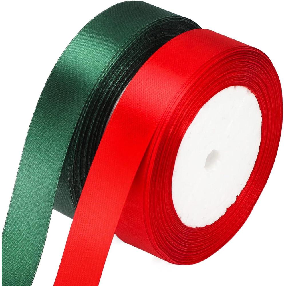 imagejijAcraft 20mm x 22M Ruban Satin Ruban Cadeau Rouge et Vert Ruban en tissu Dcoration pour Mariage Nol AnniversaireRougeVert