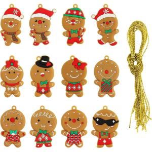 12 Pièces Bonhomme Pain d&rsquo;Epice, Ornements et Décorations pour Sapin de Noël, avec Cordes, pour Cadeaux