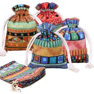 12 Pièces Coton de Style Ethnique Cordon Sac Cadeau- Bijoux Sacs de sachets écologiques, Petit Sachet Sac pour La Fête De Mariage Décoration et Artisanat de Bricolage (7x9cm)