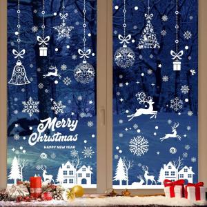 192 Stickers Noel Fenetre Réutilisable, Decoration Autocollant Noel Fenetre Electrostatique PVC Flocon de Neige Intérieur Deco Noel pour Porte Vitrine Verre