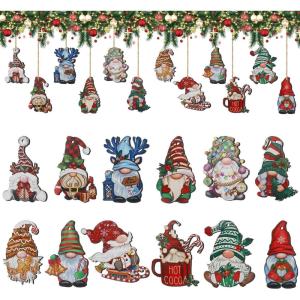 24 Pièces Décoration Sapin de Noël en Bois | Ornements et Pendentifs à Suspendre Style Père Noël & GNOME | pour Arbre et Décoration Intérieure Maison(Style C 24pcs)