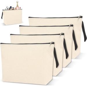 4 Pièces Trousse de Toilette Femme Pochette Tissu Zippée DIY Vierge Toile Trousse de Rangement Trousse Toilette DIY Trousse Infirmiere Pochette de Rangement Trousse de Toilette Voyage