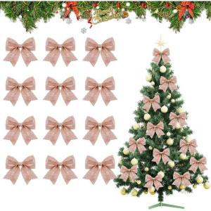 60pcs Noeuds de Ruban de Noël,Ornements Arbre de Noël Ruban Nœuds Papillons Pailleté pour Décoration de Sapin de Noel(4 Couleurs)(Rose Or)