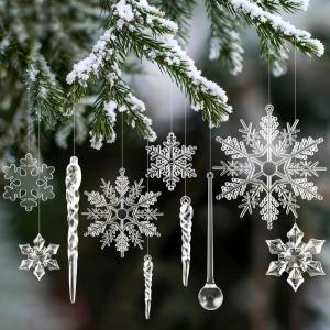 Acrylique Flocons De Neige, 20 Pièces Décoration de Noël Cristal Ornements de Sapin de noël, Glaçon Suspendu Pendentif pour Arbre de Noël Fenêtres Cheminée Hiver Fête décoration