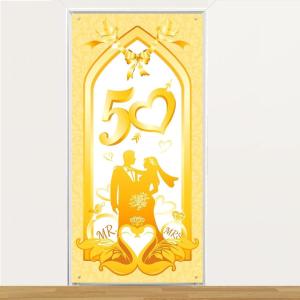 DPKOW Bonne Année Bannière pour 2026 Nouvel An Décoration, Bannière en Tissu pour Nouvel an Murale Extérieure Décoration, Nouvel an Porte Affiche, Grand Toile de Fond Photo de Nouvel an 2026, 185*90cm(Anniversaire 50 Ans de Mariage)
