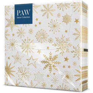 PAW – Serviette Papier – 3 Plis (33 x 33 cm) I Lot de 20 I Serviette de Table Papier avec un Motif de Noël I Décoration de Table Idéale pour Noël (Santa’s Gifts)(Shiny Snowflakes)
