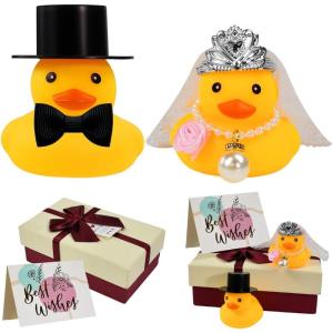 2 Pcs Canards Mariage en PVC, Canards pour Mariée et Marié Amusant, Canard Couple Élégant, Cadeau de Mariage avec Bijoux de Déco, Coffret et Carte, pour Mariés Fiançailles Accessoire Photo
