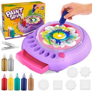 Arts et artisanat pour les enfants de 6 à 12 ans, kit de machine à tourner l&rsquo;art, ensembles de jouets Spinner de peinture cool, cadeaux de fournitures d&rsquo;art créatifs pour garçon et fille (Rosa)(US Violet)