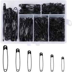 Lot de 300 épingles à nourrice – 6 Tailles de 18 à 53 mm – Résistantes à la Rouille – Épingles à nourrice durables – pour vêtements, Artisanat, Couture (argenté)(Noir)