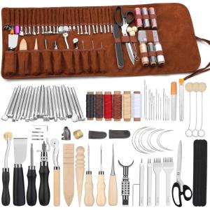 kit travail du cuir Outils d&rsquo;artisanat du cuir outils travail du du avec sac de rangement personnalisé Outils de sculpture sur pour couper, poinçonner, coudre, sculpter, estamper