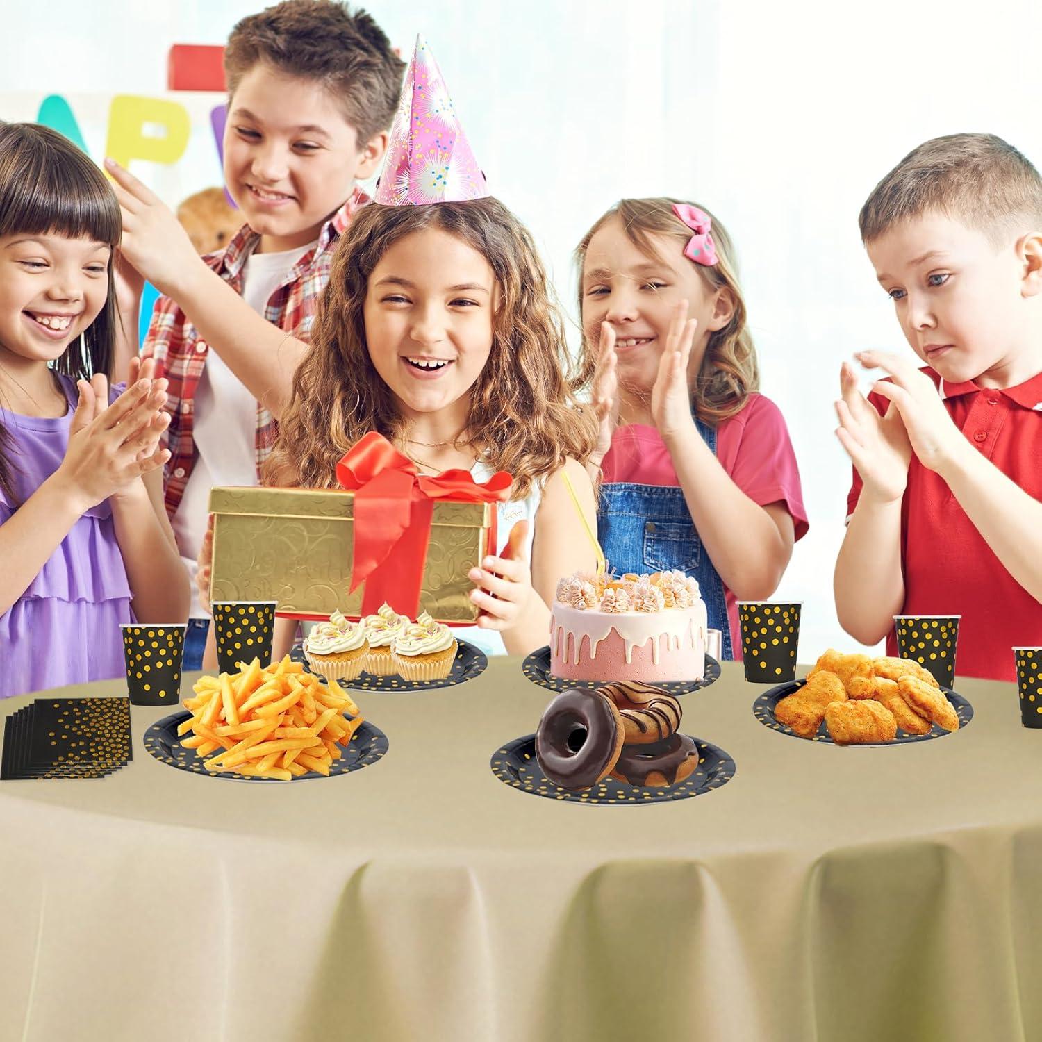 image:imageAnniversaire Vaisselle de fete 72 Pices Or Noir Party Assiettes en Papier Set Assiettes de Fte Jetables Papier Tasses Serviettesr pour Barbecue les Ftes les Piqueniques 24 InvitsOr Noir