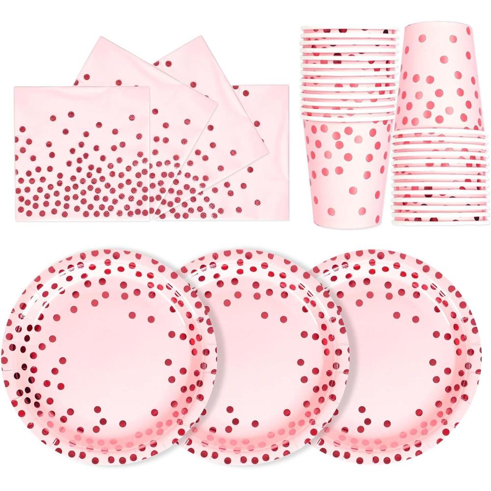 image:imageAnniversaire Vaisselle de fete 72 Pices Or Noir Party Assiettes en Papier Set Assiettes de Fte Jetables Papier Tasses Serviettesr pour Barbecue les Ftes les Piqueniques 24 InvitsOr Rose Poudr