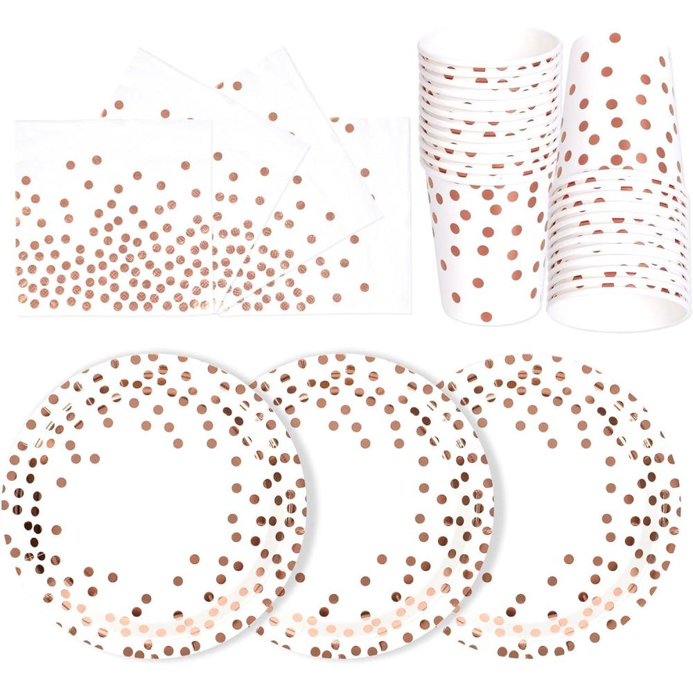 image:imageAnniversaire Vaisselle de fete 72 Pices Or Noir Party Assiettes en Papier Set Assiettes de Fte Jetables Papier Tasses Serviettesr pour Barbecue les Ftes les Piqueniques 24 InvitsOr Rose Blanc