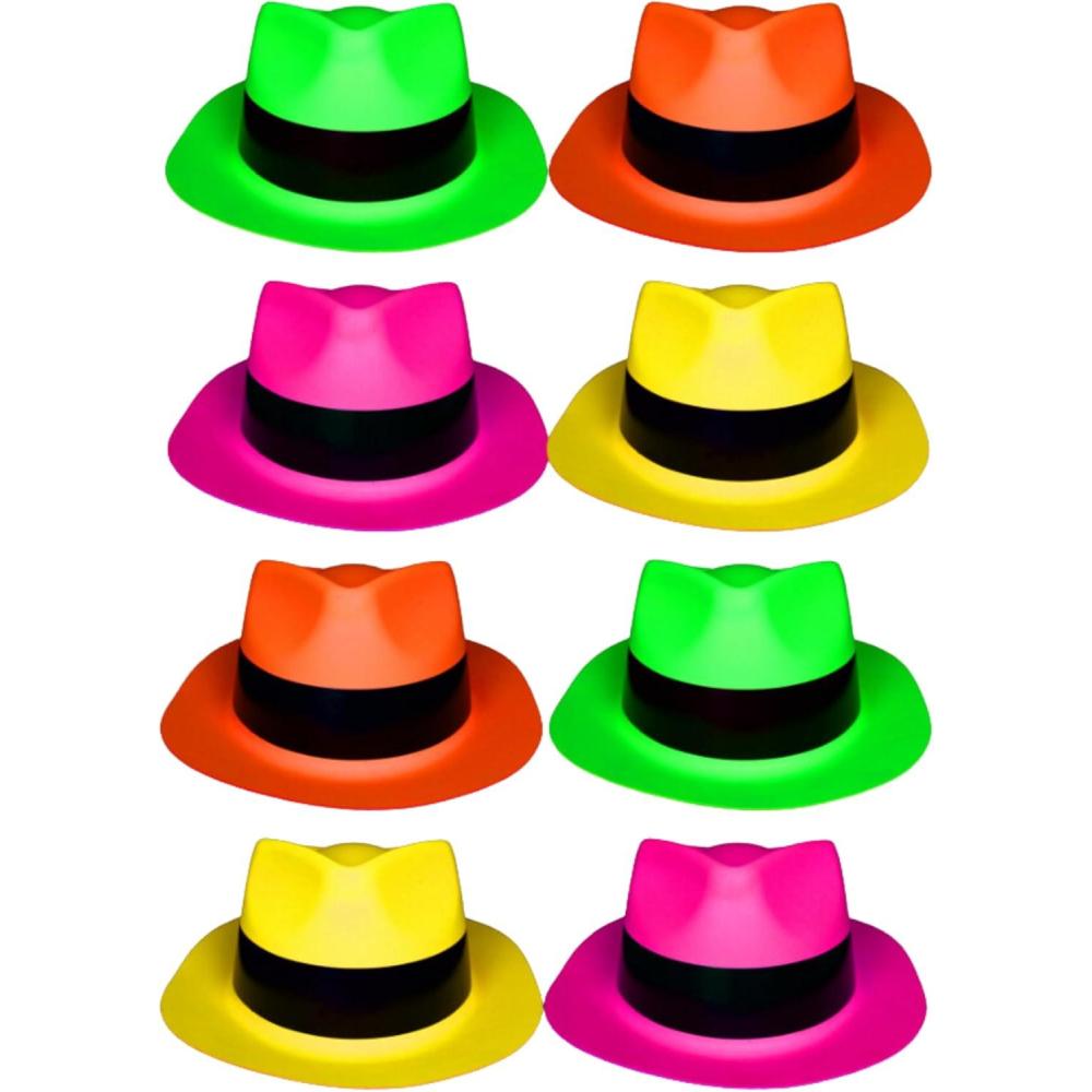 image:imageUV Floor  Lot De 12 Chapeaux Fluorescents  Spciale Lumire Noire et Ultra Violet  4 Couleurs Vives  Accessoire Fluorescent  Plastique fin