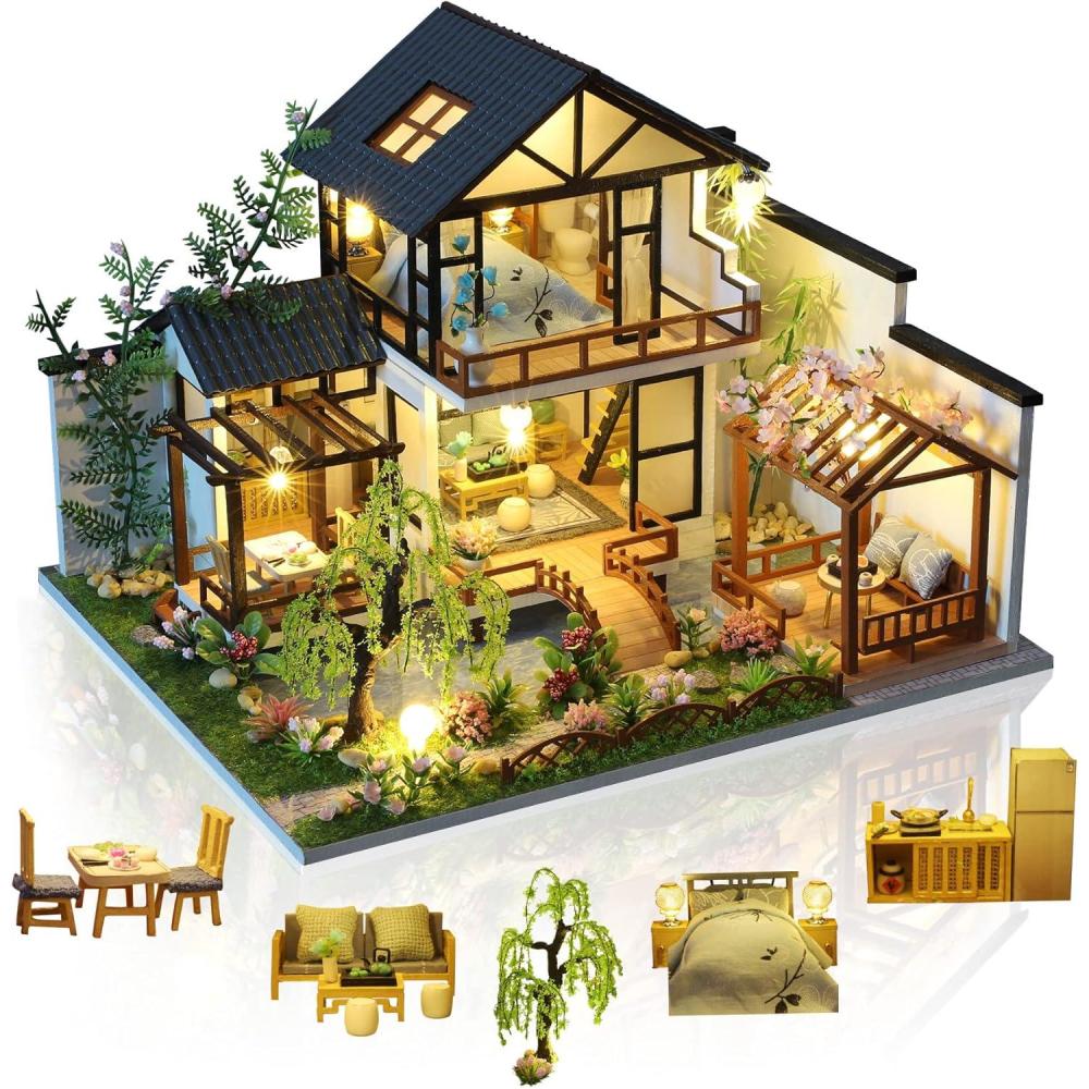 image:imageCuteefun DIY Kit de Maison de Poupes Miniature a Construire en Bois vec Meubles Musique et Outils Cadeau de Modle de Maison dArtisanat Bricolage Villa OrientaleVilla Orientale